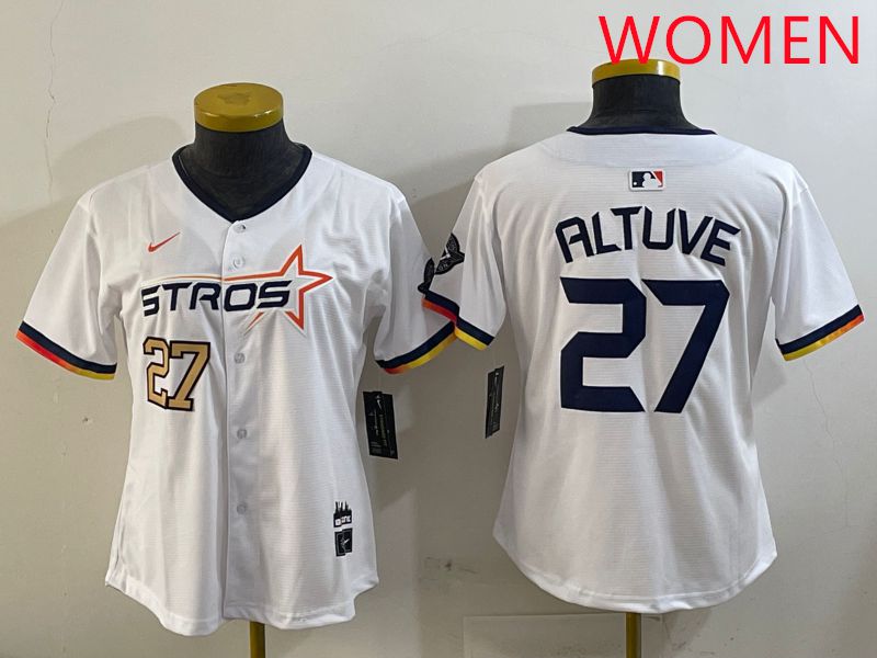 Women Houston Astros #27 Altuve White three generations Joint Name Nike 2025 MLB Jersey style 2->women mlb jersey->Women Jersey
